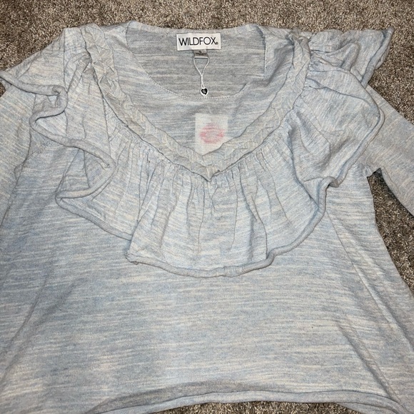 NWT Wildfox Light Blue Lais Ruffle Sweater Size Small Fits Oversized - Picture 5 of 9